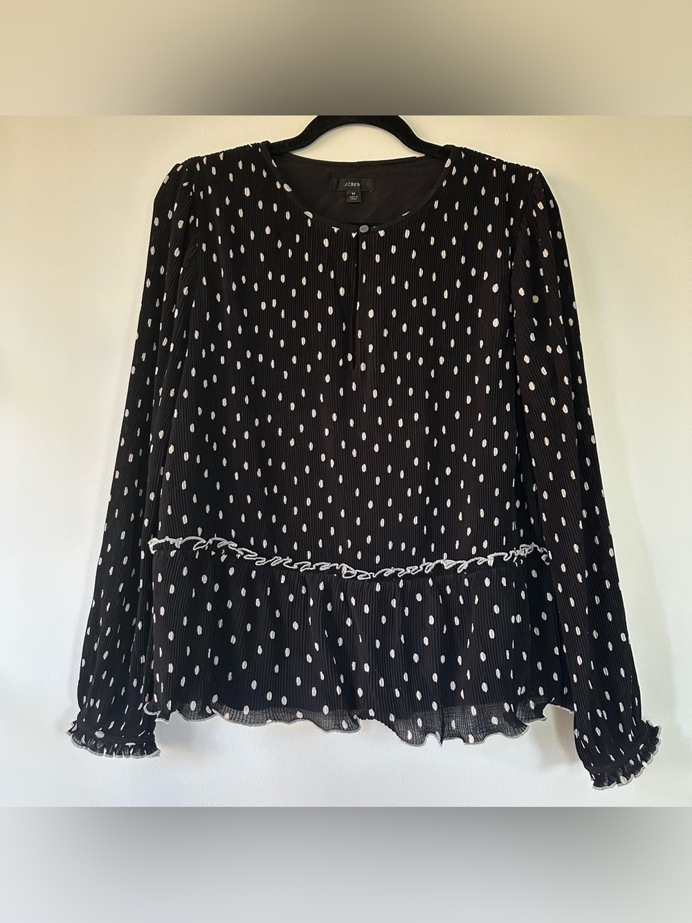 J. Crew Ruffle-Trim Pleated Polka Dot Top